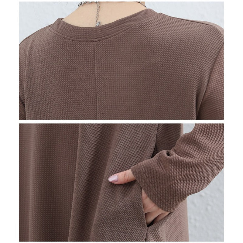 Elegant Round Neck A-Line Maxi Dress - Solid Color Modest Abaya with Pockets (MA310)