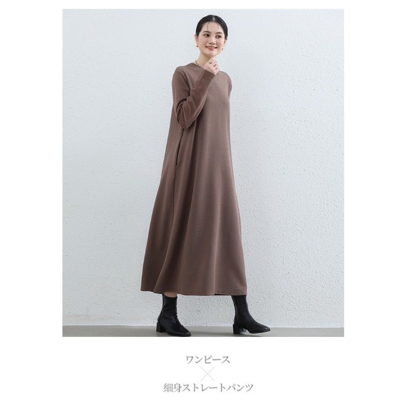 Elegant Round Neck A-Line Maxi Dress - Solid Color Modest Abaya with Pockets (MA310)