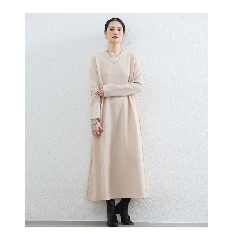 Elegant Round Neck A-Line Maxi Dress - Solid Color Modest Abaya with Pockets (MA310)