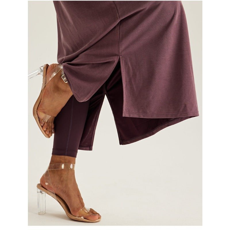 Round Neck Drop Shoulder Maxi Dress - Solid Color Modest Abaya with Side Slits (MA309)