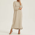 Round Neck Drop Shoulder Maxi Dress - Solid Color Modest Abaya with Side Slits (MA309)
