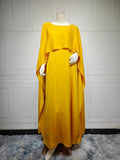 Elegant Royal Satin Abaya Dress | Modest Cape Sleeve Maxi Robe with Luxurious Draping(MA289)