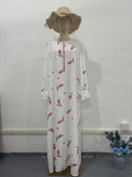 Elegant Ruffle Sleeve Romantic Pink Floral Maxi Dress Modest Gown Abaya (MA227)