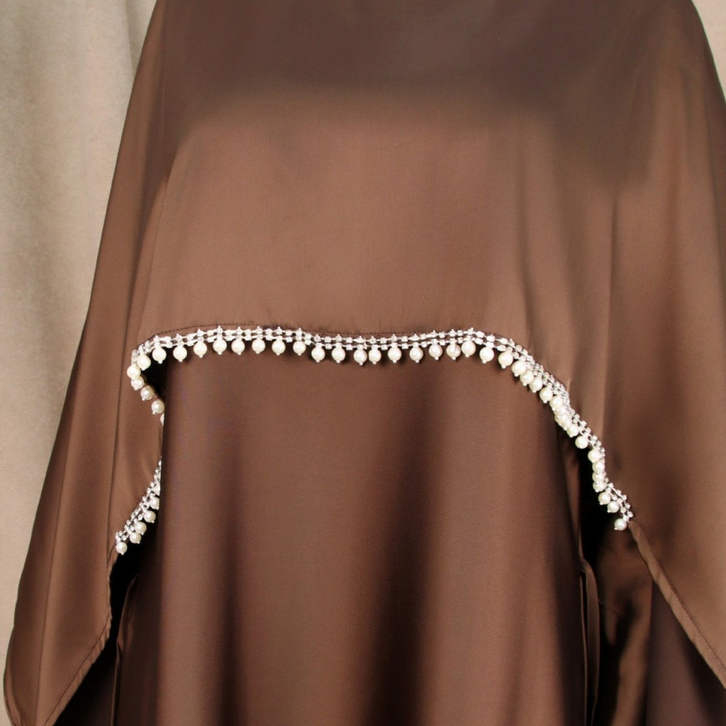 Elegant Satin Abaya with Rhinestone Cape | Luxurious Modest Evening Dress (MA327)