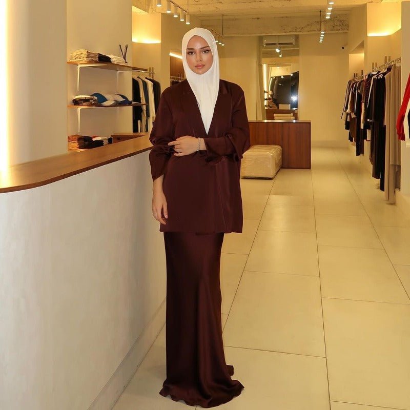 Elegant Satin Blazer & Skirt Set | Professional Two-Piece Suit - Luxurious Office Wear(MS129)