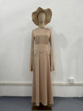 Elegant Semi-Turtleneck Long Sleeve Spring Court-Style Satin Dress Abaya(MA194)