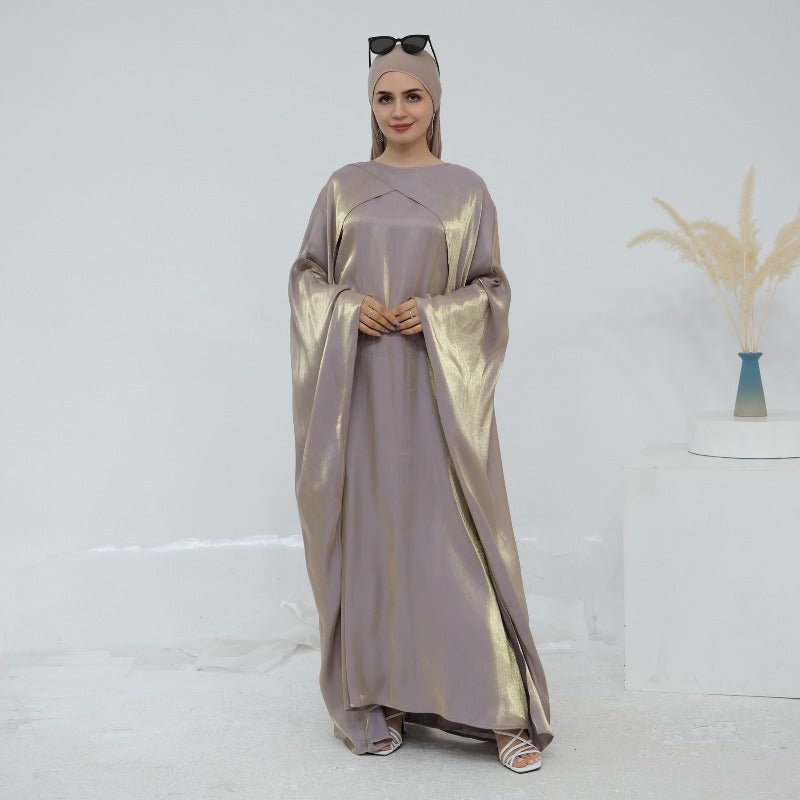 Elegant Shimmer Batwing Abaya Set with Hijab | Two-Piece Pullover Style Layered Look(MA315)