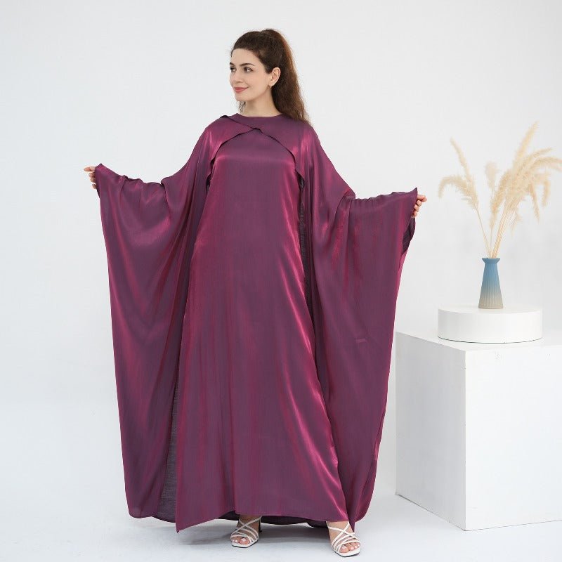 Elegant Shimmer Batwing Abaya Set with Hijab | Two-Piece Pullover Style Layered Look(MA315)