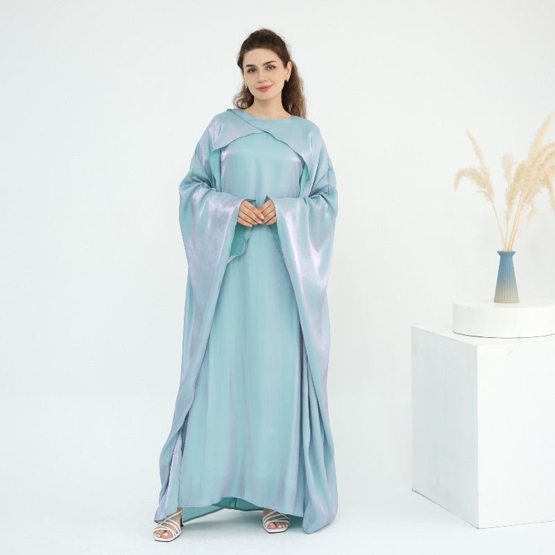 Elegant Shimmer Batwing Abaya Set with Hijab | Two-Piece Pullover Style Layered Look(MA315)