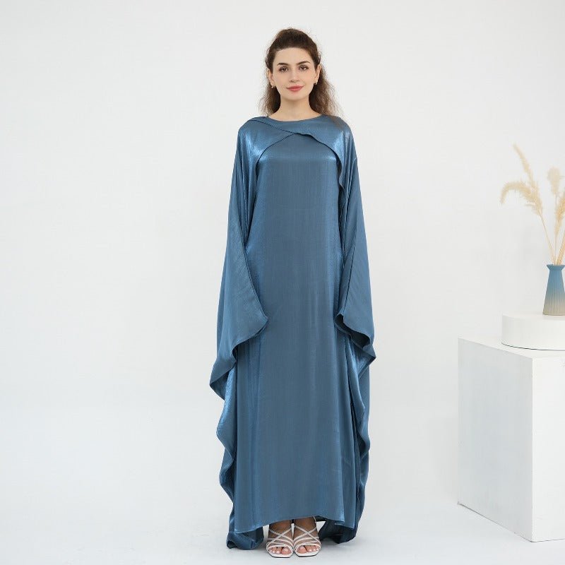 Elegant Shimmer Batwing Abaya Set with Hijab | Two-Piece Pullover Style Layered Look(MA315)