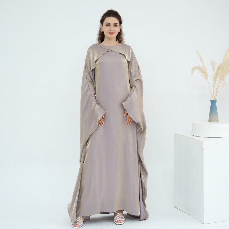 Elegant Shimmer Batwing Abaya Set with Hijab | Two-Piece Pullover Style Layered Look(MA315)