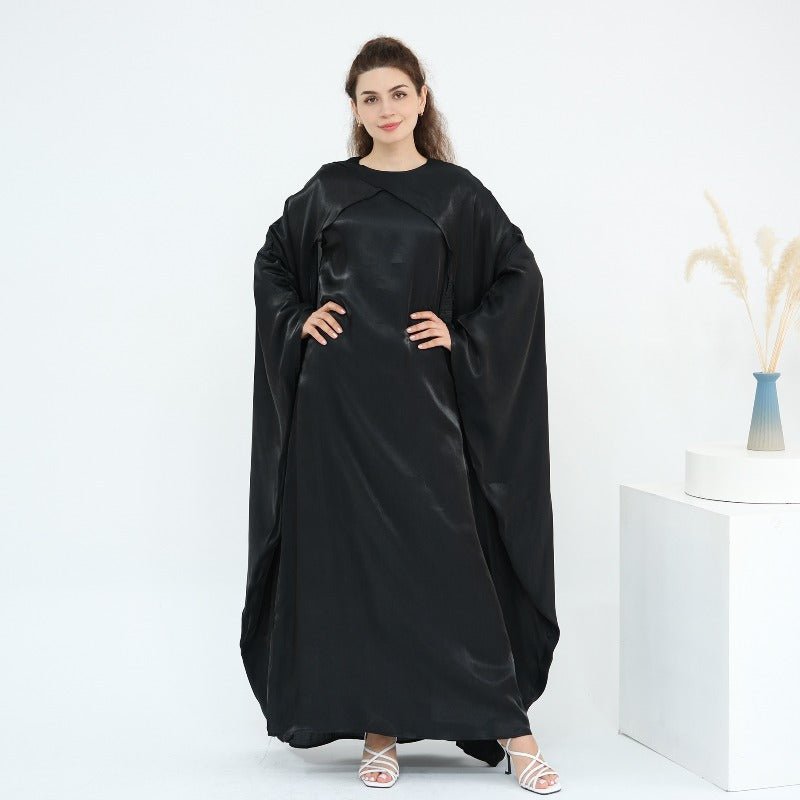 Elegant Shimmer Batwing Abaya Set with Hijab | Two-Piece Pullover Style Layered Look(MA315)