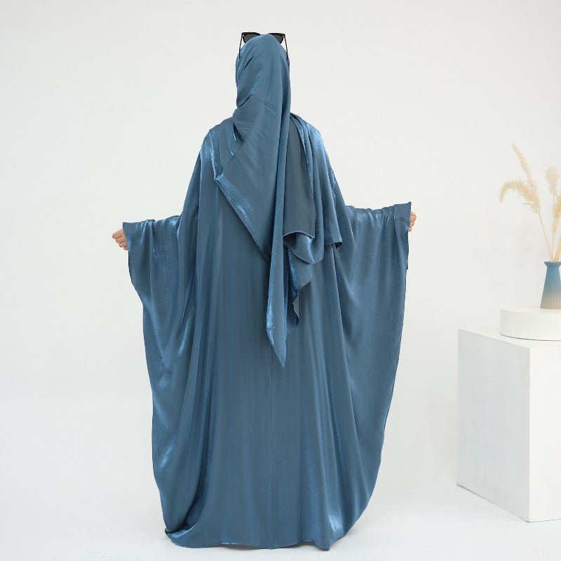 Elegant Shimmer Batwing Abaya Set with Hijab | Two-Piece Pullover Style Layered Look(MA315)