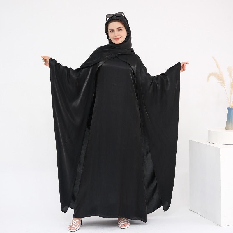 Elegant Shimmer Batwing Abaya Set with Hijab | Two-Piece Pullover Style Layered Look(MA315)