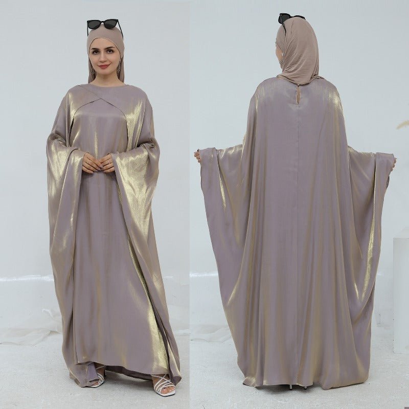 Elegant Shimmer Batwing Abaya Set with Hijab | Two-Piece Pullover Style Layered Look(MA315)
