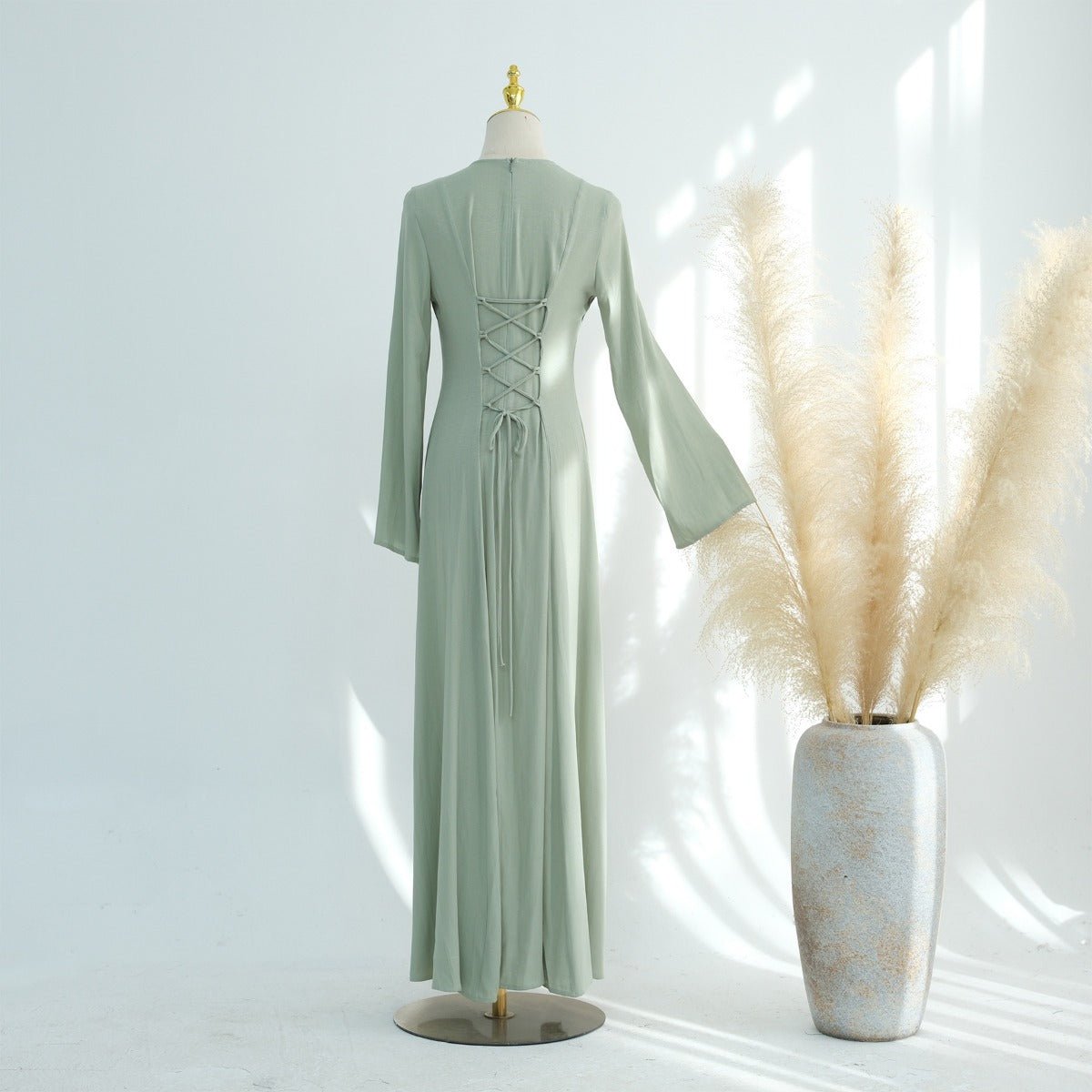 Solid Color Robe Abaya With Back-Tie | Dressing Gown Style Abaya with Flared Sleeves (MA215)