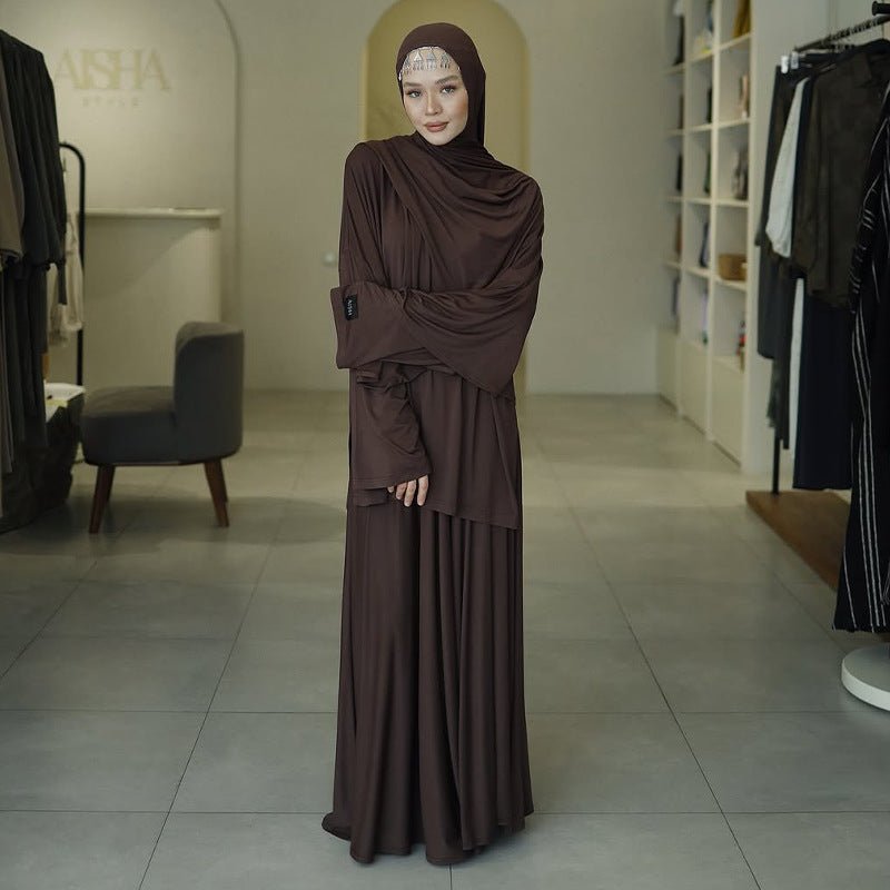 Elegant Solid Color Two-Piece Set | Side Slit Long Sleeve Top &  Pleated Skirt(MS135)