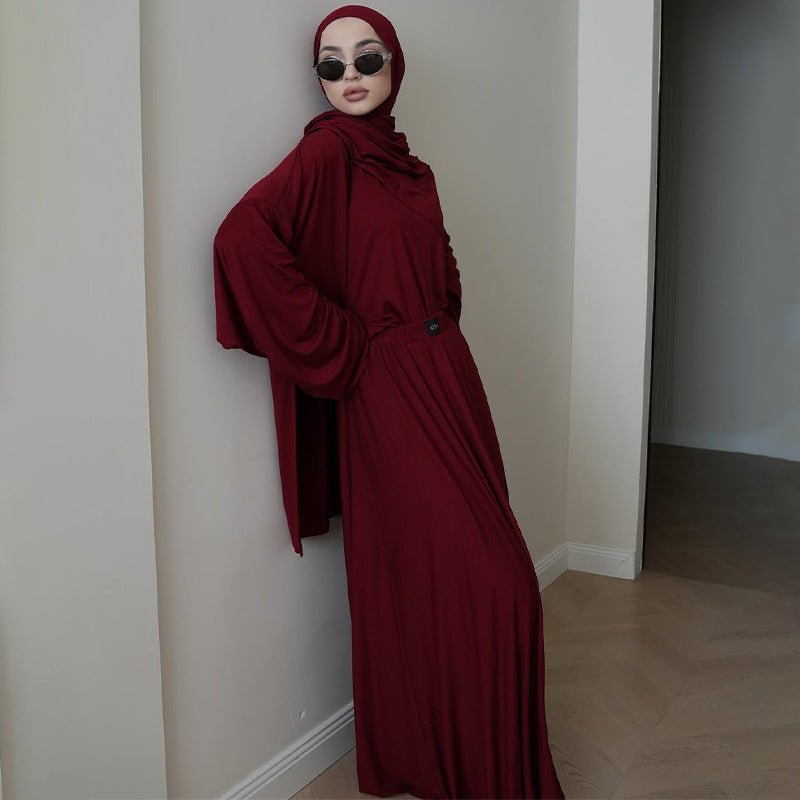 Elegant Solid Color Two-Piece Set | Side Slit Long Sleeve Top &  Pleated Skirt(MS135)