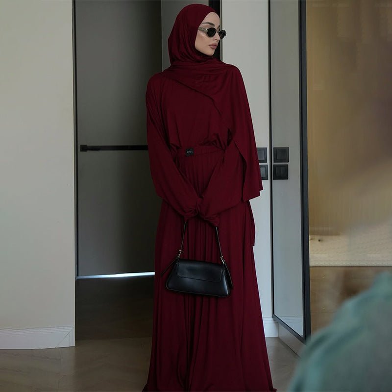 Elegant Solid Color Two-Piece Set | Side Slit Long Sleeve Top &  Pleated Skirt(MS135)