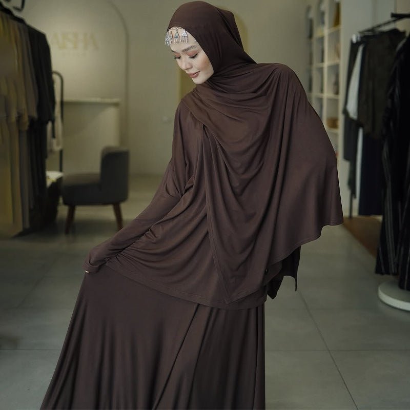 Elegant Solid Color Two-Piece Set | Side Slit Long Sleeve Top &  Pleated Skirt(MS135)