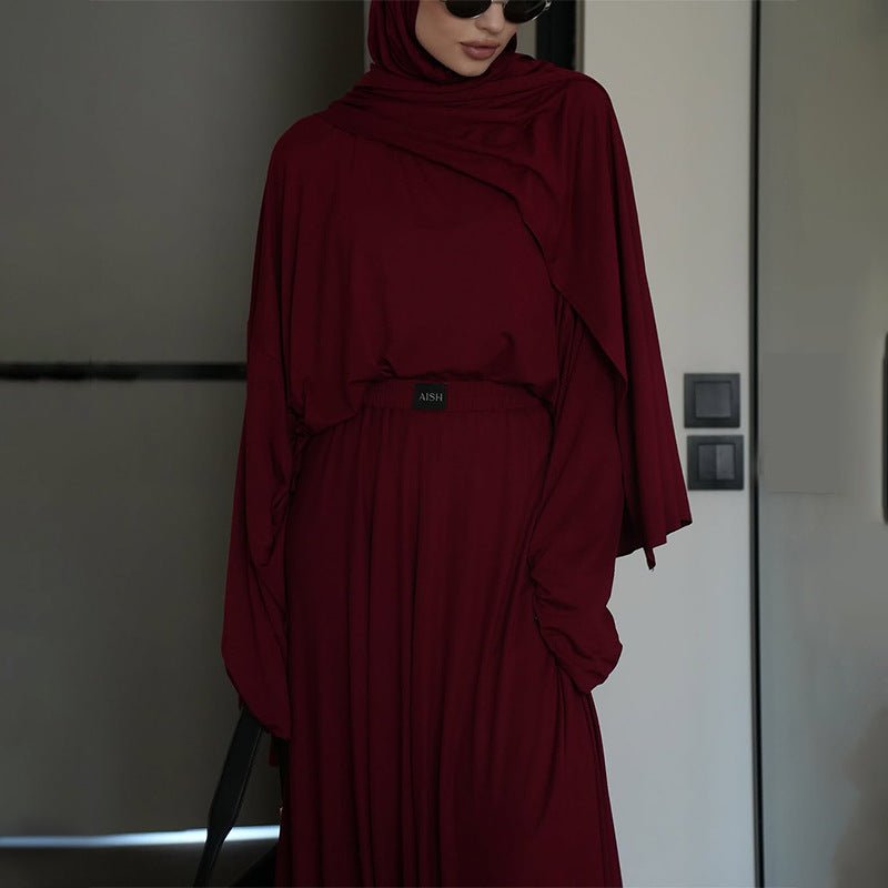 Elegant Solid Color Two-Piece Set | Side Slit Long Sleeve Top &  Pleated Skirt(MS135)