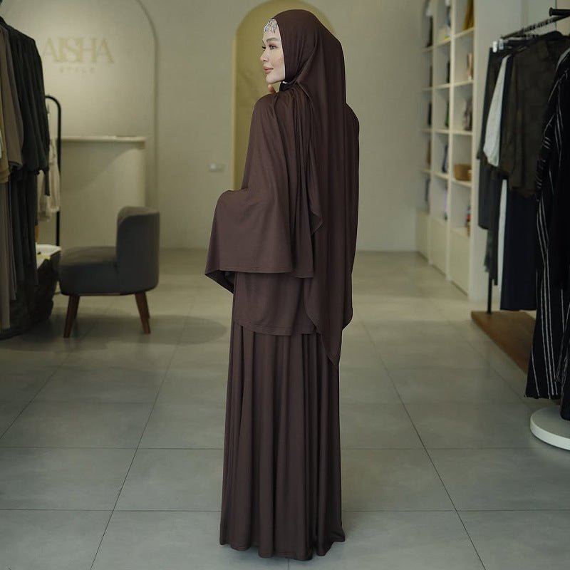Elegant Solid Color Two-Piece Set | Side Slit Long Sleeve Top &  Pleated Skirt(MS135)