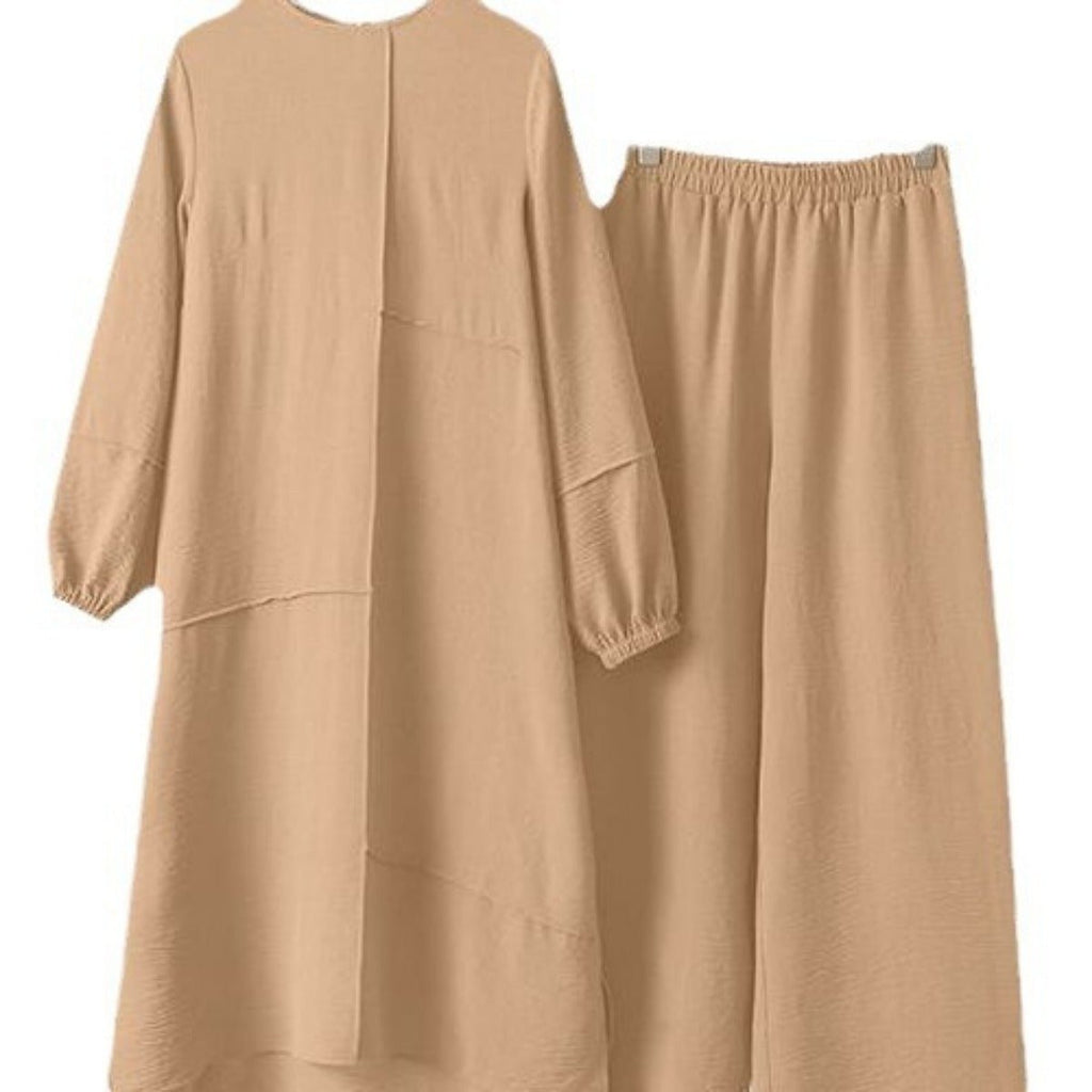 Elegant Sportswear Two-Piece Set | Modest Muslim Athleisure Bubble Sleeve Top & Wide Leg Pants (MS101)