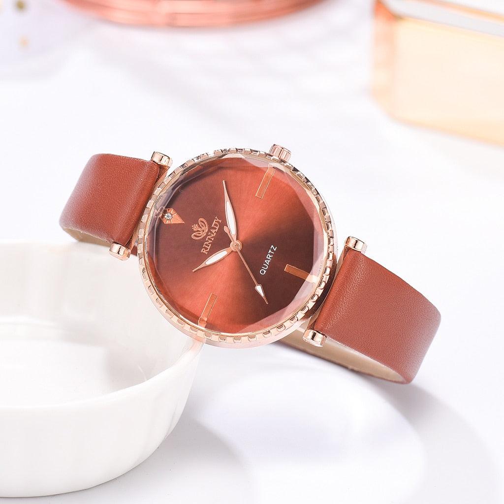 Elegant Style Fashion Womens Watch Luxury Leather Band Analog Quartz Wrist Watch Women Dress Leather Band Thin Minimalist Casual Simple Dress Analog Quartz Wristwatch