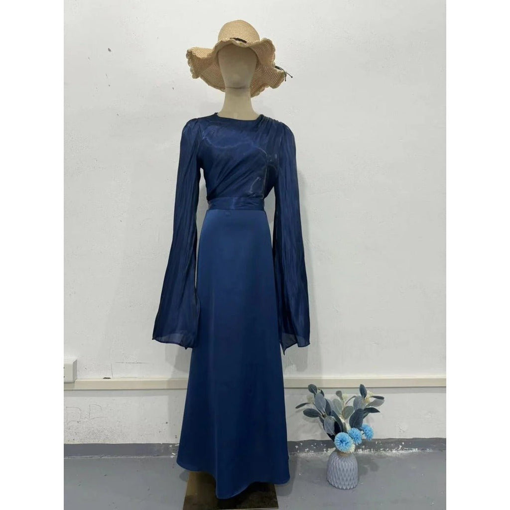 Elegant Summer Satin Slim Dress with Glass Yarn Pendulum Sleeves (MA161)