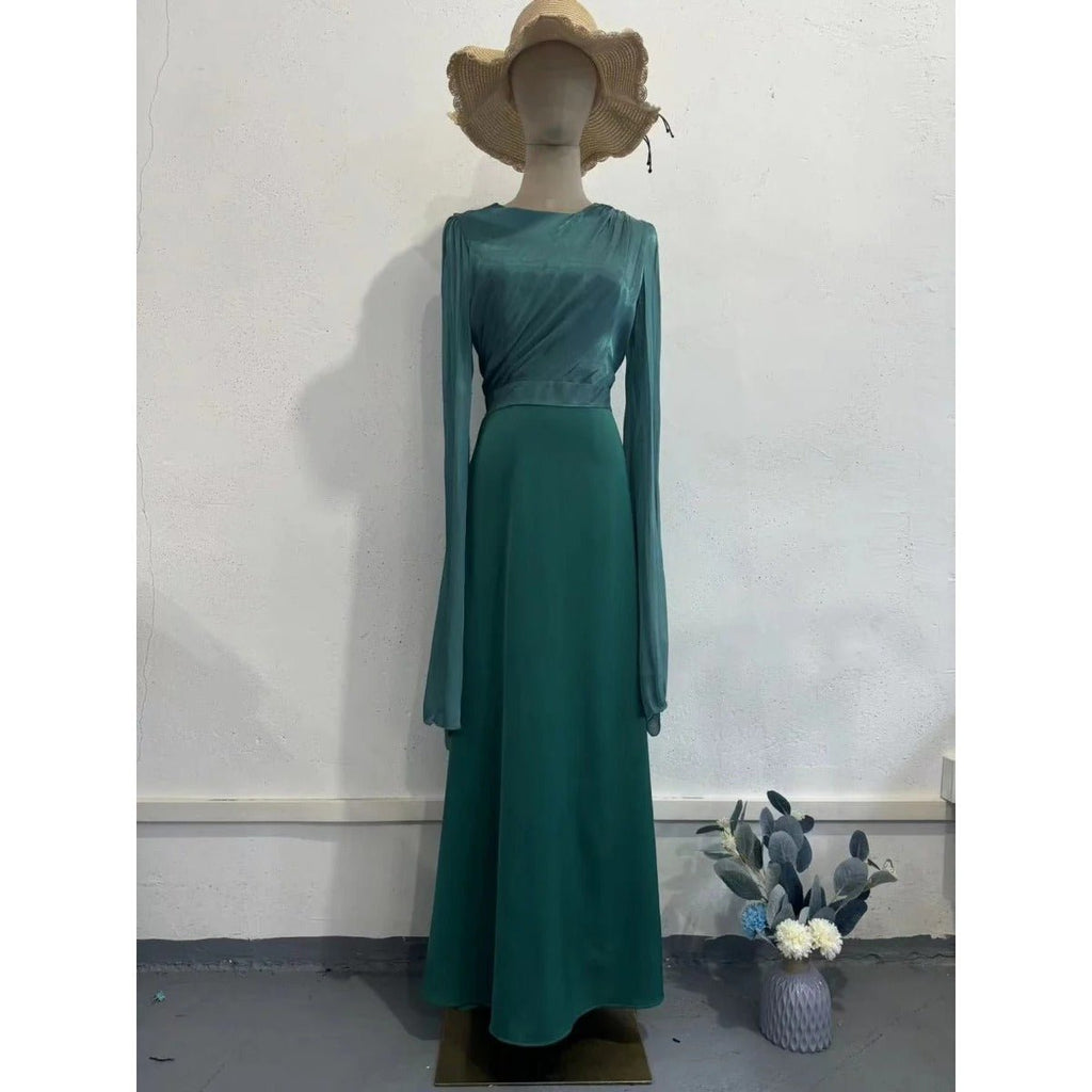 Elegant Summer Satin Slim Dress with Glass Yarn Pendulum Sleeves (MA161)