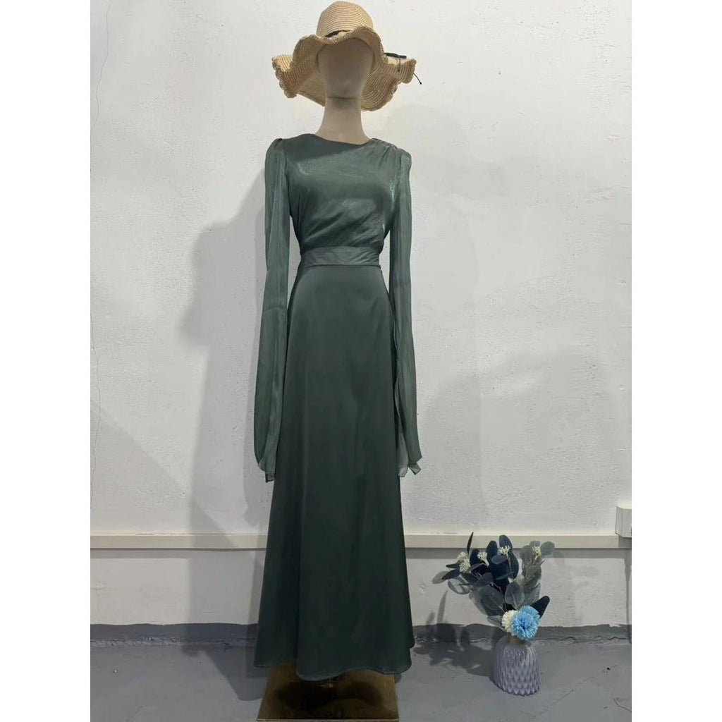 Elegant Summer Satin Slim Dress with Glass Yarn Pendulum Sleeves (MA161)