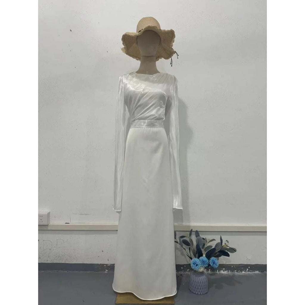 Elegant Summer Satin Slim Dress with Glass Yarn Pendulum Sleeves (MA161)