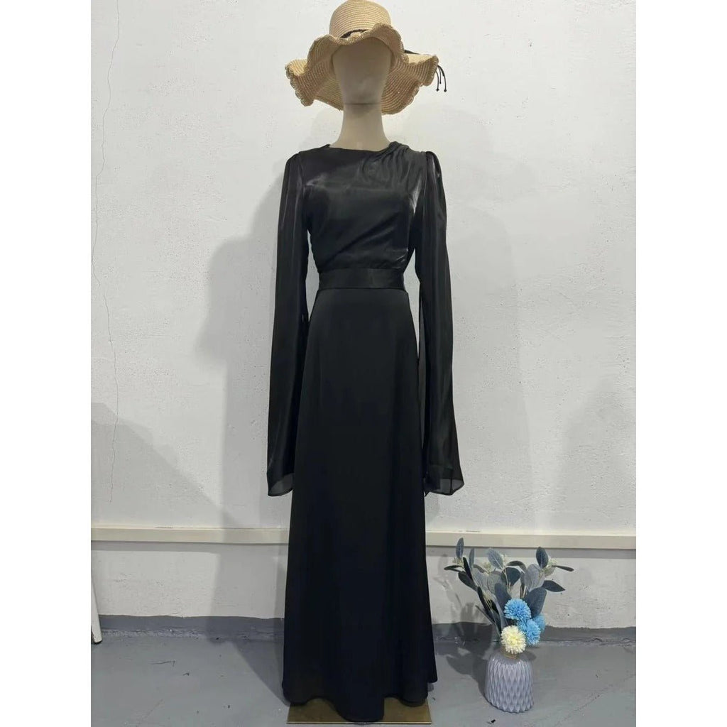 Elegant Summer Satin Slim Dress with Glass Yarn Pendulum Sleeves (MA161)