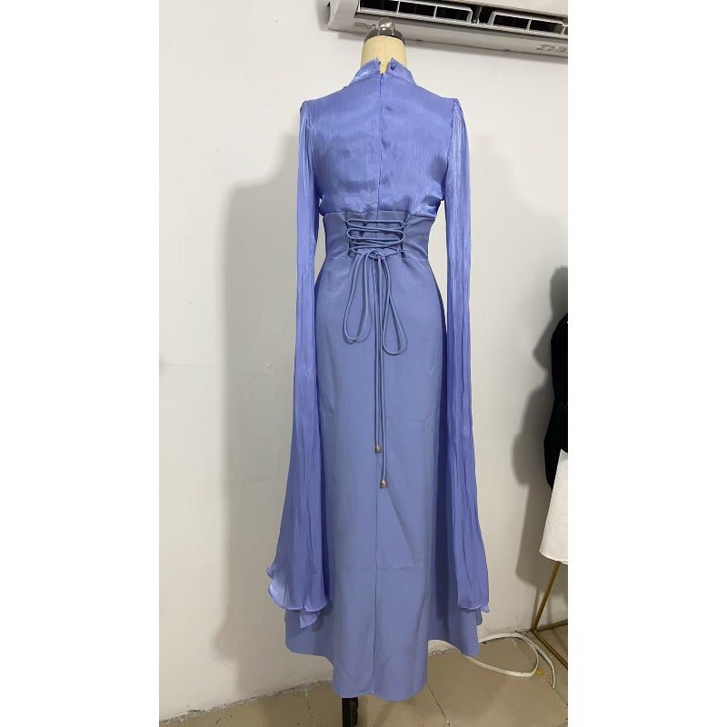 Elegant Swinging Sleeve Silk Satin Abaya Dress | High Waist Modest Maxi Dress with Back Strap Detail(MA295)