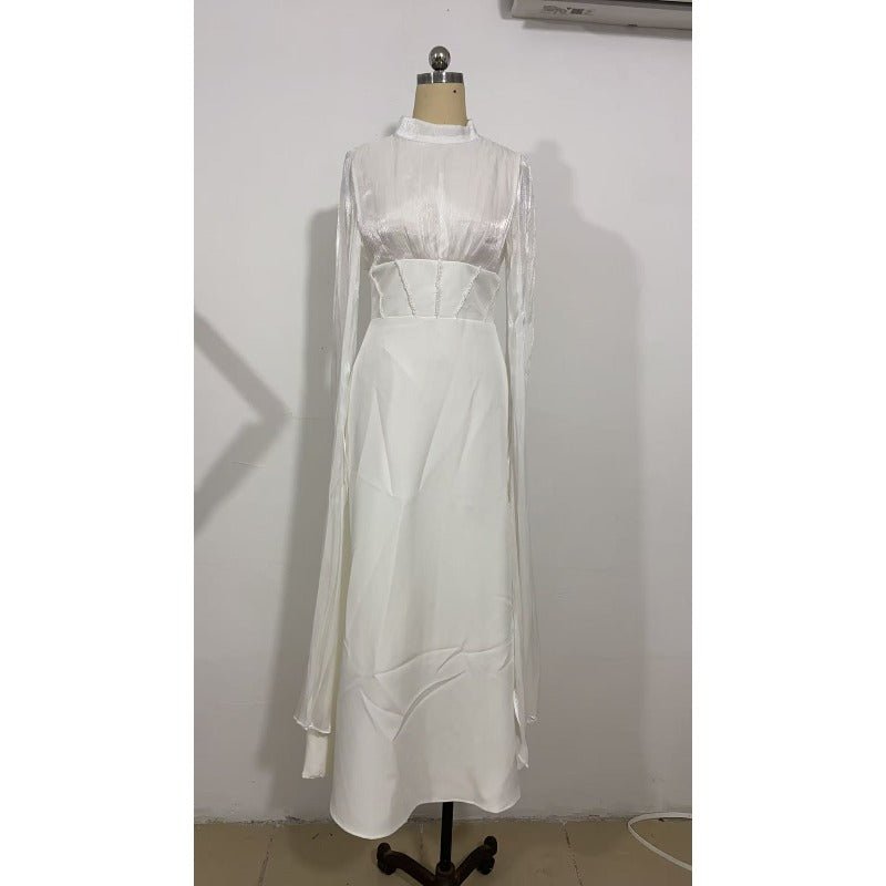 Elegant Swinging Sleeve Silk Satin Abaya Dress | High Waist Modest Maxi Dress with Back Strap Detail(MA295)
