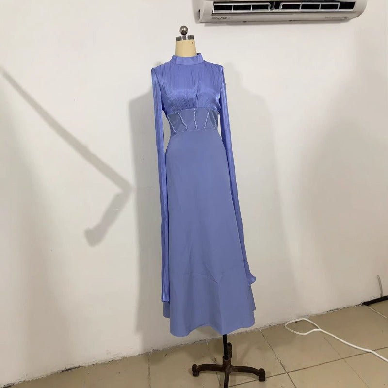 Elegant Swinging Sleeve Silk Satin Abaya Dress | High Waist Modest Maxi Dress with Back Strap Detail(MA295)