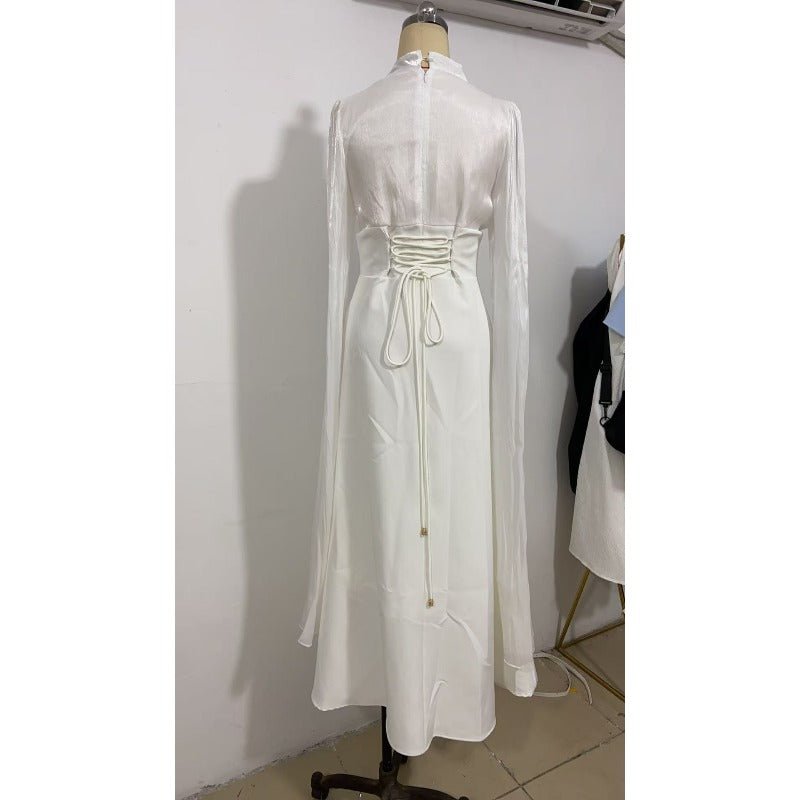 Elegant Swinging Sleeve Silk Satin Abaya Dress | High Waist Modest Maxi Dress with Back Strap Detail(MA295)