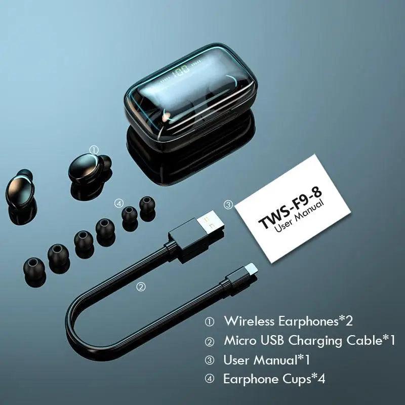 Elegant TWS Bluetooth 5.0 Earphones 2200mAh Charging Box Modern Wireless Headphone 9D Stereo Sports Waterproof Earbuds Luxury Headsets With Microphone Wireless Headphones with LED Display Wireless Earbuds with Mic, IPX8 Waterproof Touch Control Headphones