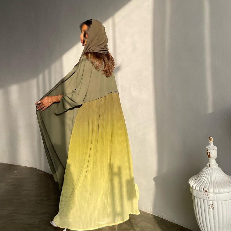 Elegant Gradient Pleated Abaya Robe | Modest Muslim Chiffon Maxi Dress (MOA223)