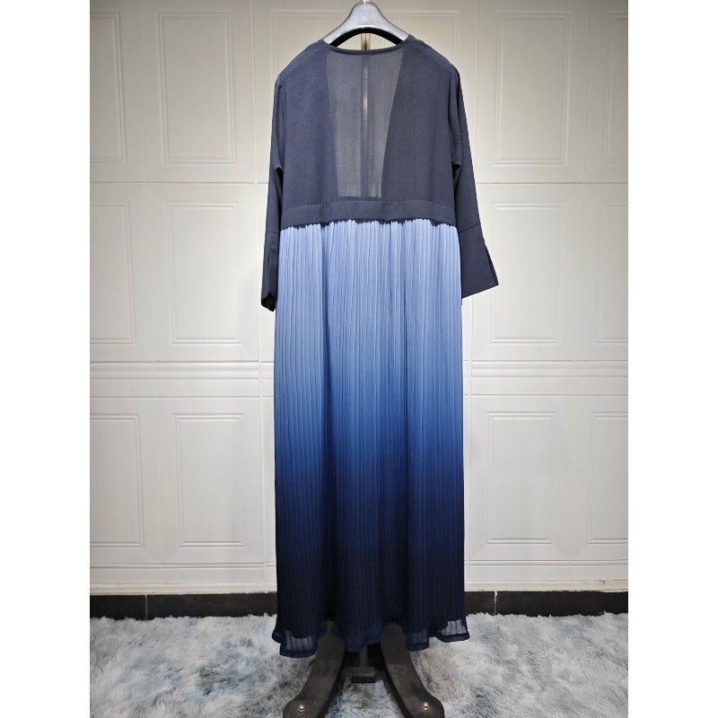 Elegant Gradient Pleated Abaya Robe | Modest Muslim Chiffon Maxi Dress (MOA223)
