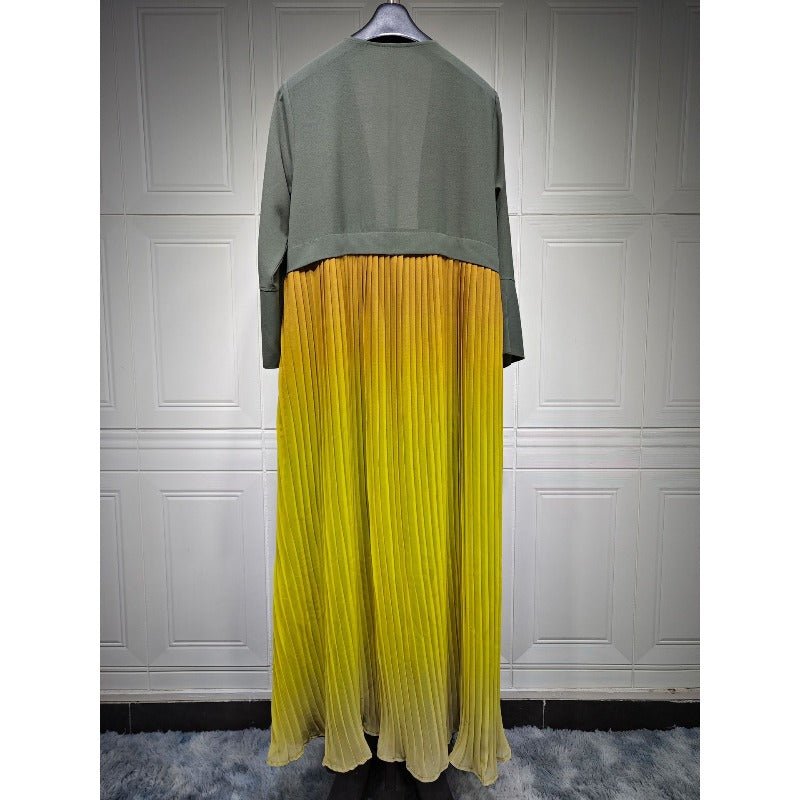 Elegant Gradient Pleated Abaya Robe | Modest Muslim Chiffon Maxi Dress (MOA223)