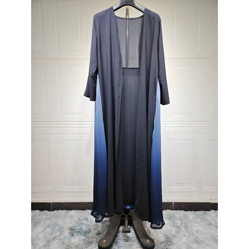 Elegant Gradient Pleated Abaya Robe | Modest Muslim Chiffon Maxi Dress (MOA223)