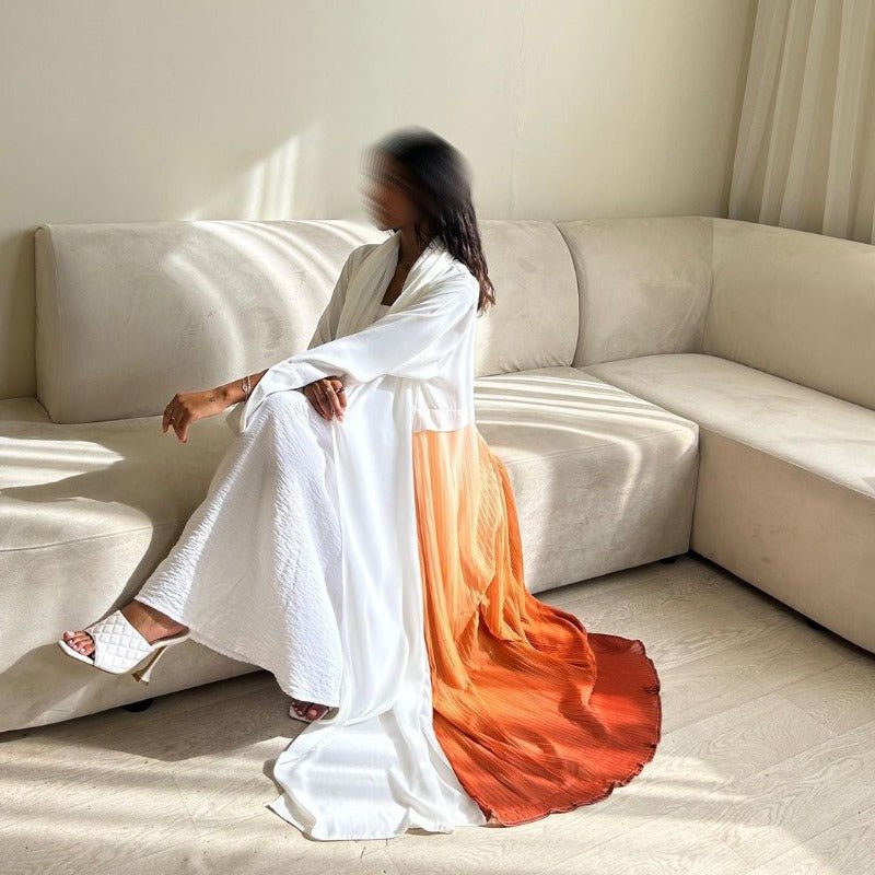 Elegant Gradient Pleated Abaya Robe | Modest Muslim Chiffon Maxi Dress (MOA223)