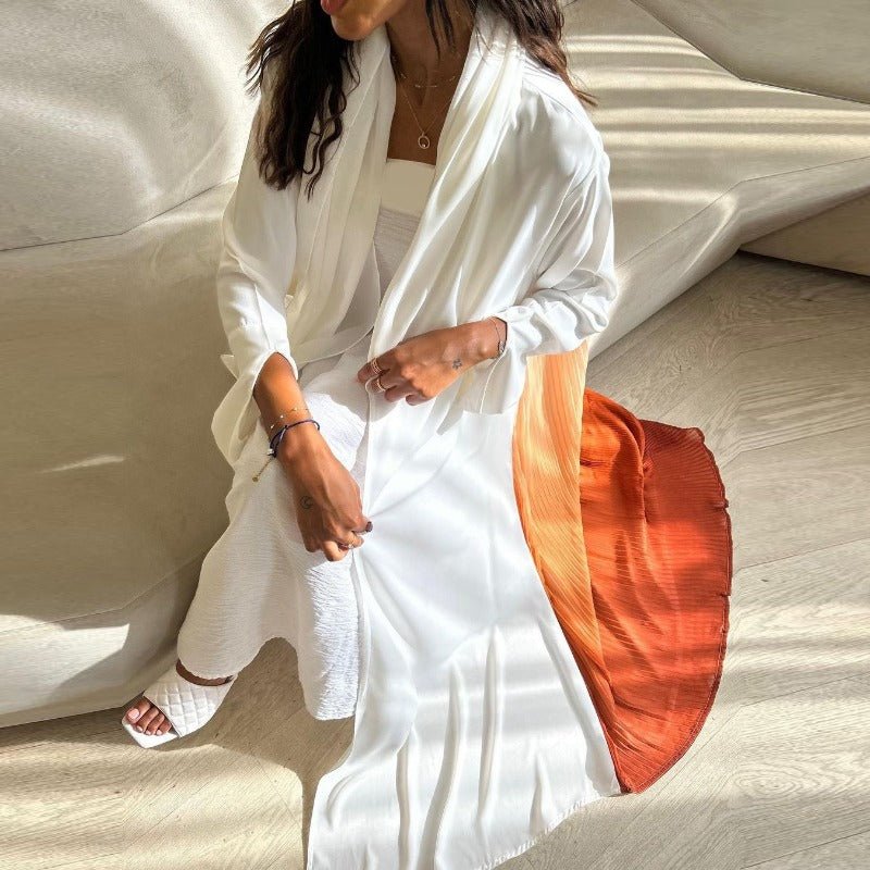 Elegant Gradient Pleated Abaya Robe | Modest Muslim Chiffon Maxi Dress (MOA223)