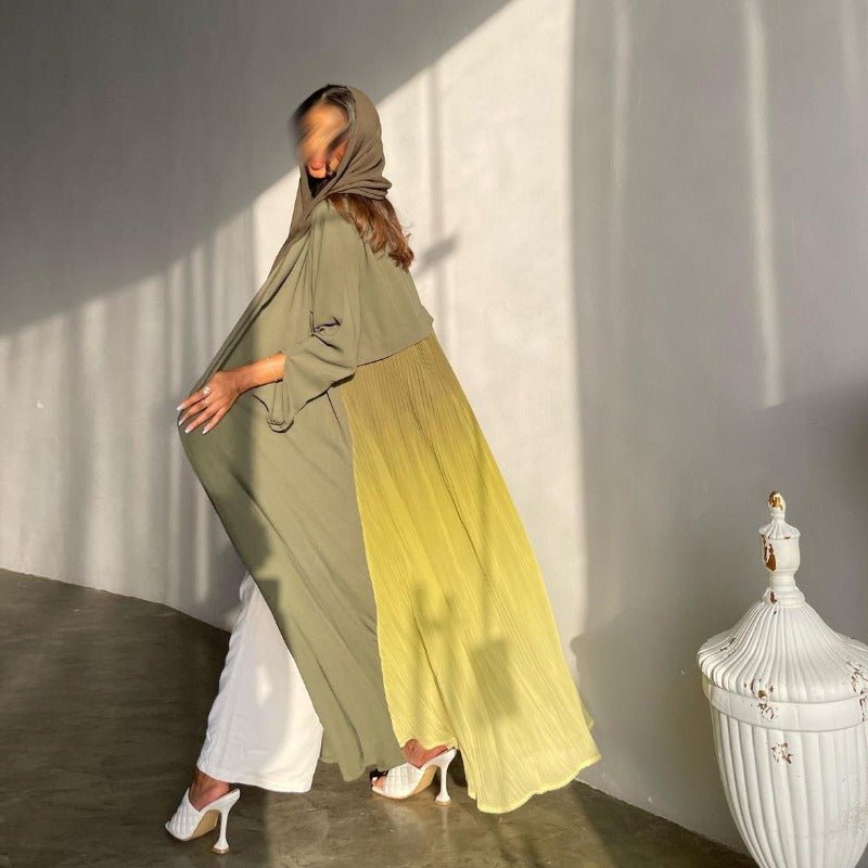Elegant Gradient Pleated Abaya Robe | Modest Muslim Chiffon Maxi Dress (MOA223)