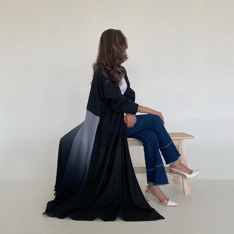 Elegant Gradient Pleated Abaya Robe | Modest Muslim Chiffon Maxi Dress (MOA223)