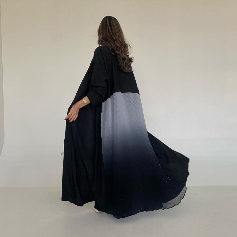 Elegant Gradient Pleated Abaya Robe | Modest Muslim Chiffon Maxi Dress (MOA223)
