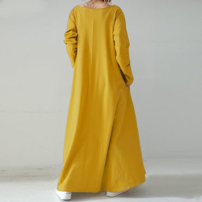 Elegant V-Neck Long Sleeve Maxi Dress | Loose Fit Dress with Hidden Pockets(MA314)