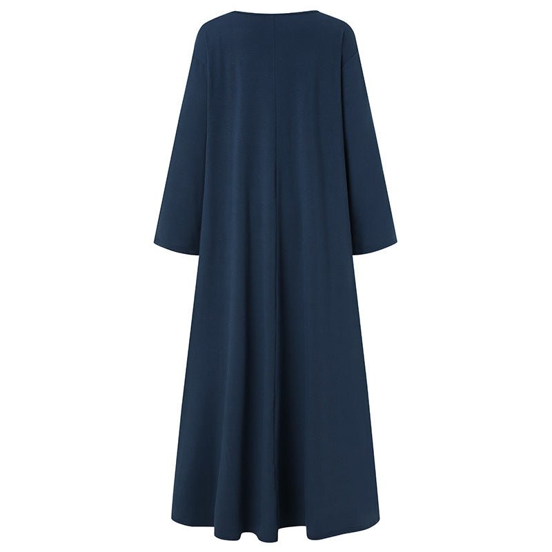 Elegant V-Neck Long Sleeve Maxi Dress | Loose Fit Dress with Hidden Pockets(MA314)