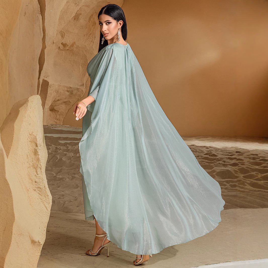 Elegant V-Neck Luxury Hand-Sewn Bead Embellished Travel & Party Abaya Robe Dress (MA188)